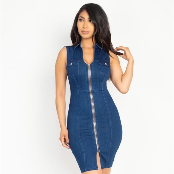 Haute Monde Denim Front Zip Up Dress 